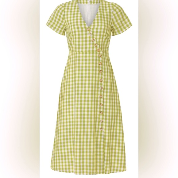 Madewell Light Green & Off White Gingham Midi Dress Size 8 - Picture 6 of 6